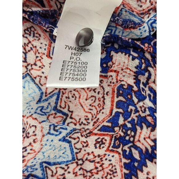 Lucky Brand Boho Blouse Top XS Red White Blue Geometric Long Sleeve - Picture 6 of 7